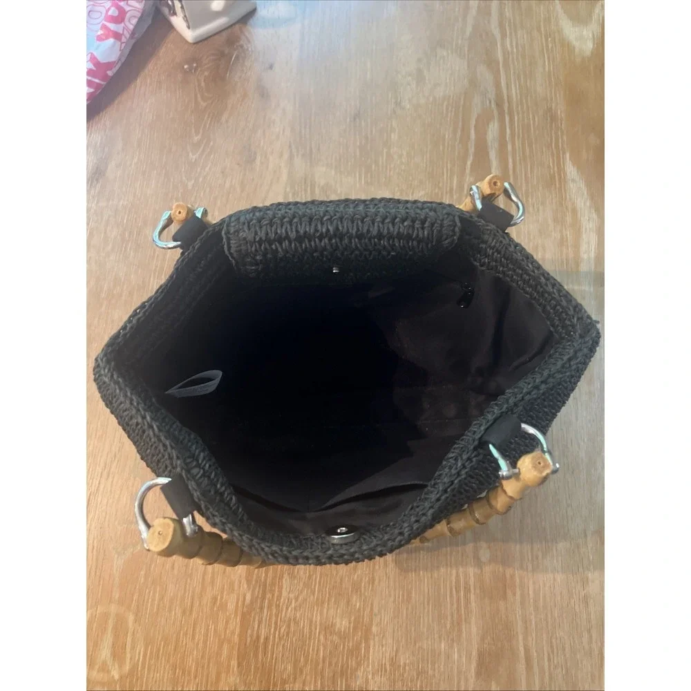 Talbots‎ Black Paper Straw Purse With Bamboo Handles